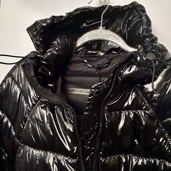 NWT Zara Black Cropped Puffer Bomber Jacket Shiny Versatile - Picture 9 of 15